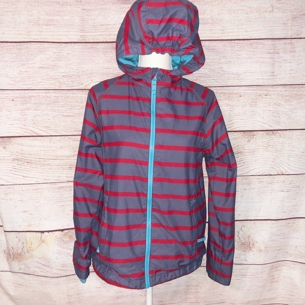 Mini Boden Grey and Red Striped Hooded Jacket Size 11-12 Y